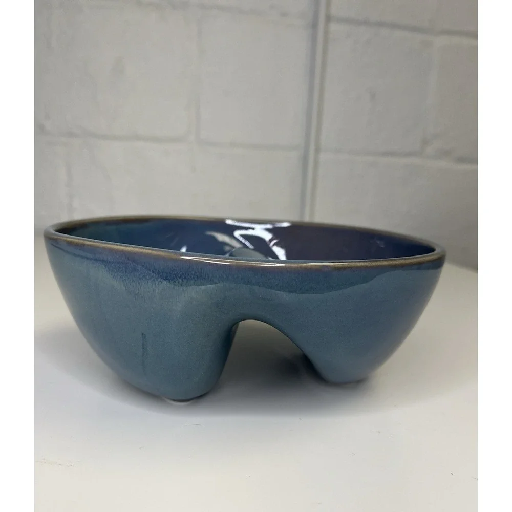 Uncommon Goods‎ Perfect Bite Divided Bowl Peter Both Blue Two Section Ceramic